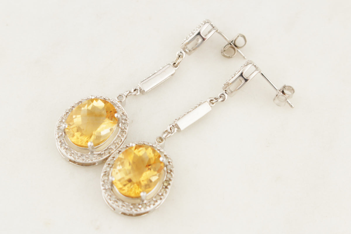MODERN CITRINE &amp; DIAMOND EARRINGS 14ct GOLD