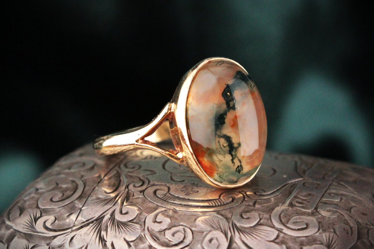 VINTAGE MOSS AGATE RING 9ct GOLD
