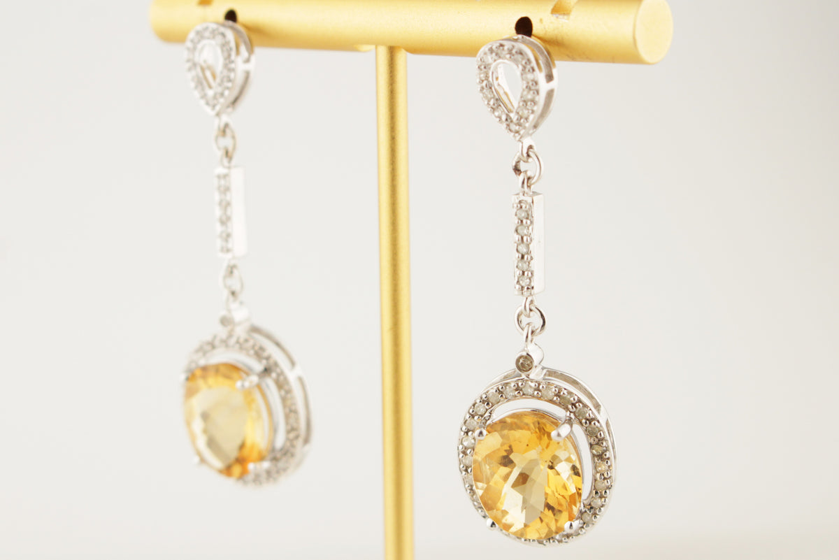 MODERN CITRINE &amp; DIAMOND EARRINGS 14ct GOLD