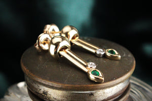 VINTAGE EMERALD & DIAMOND DROP EARRINGS 9ct GOLD