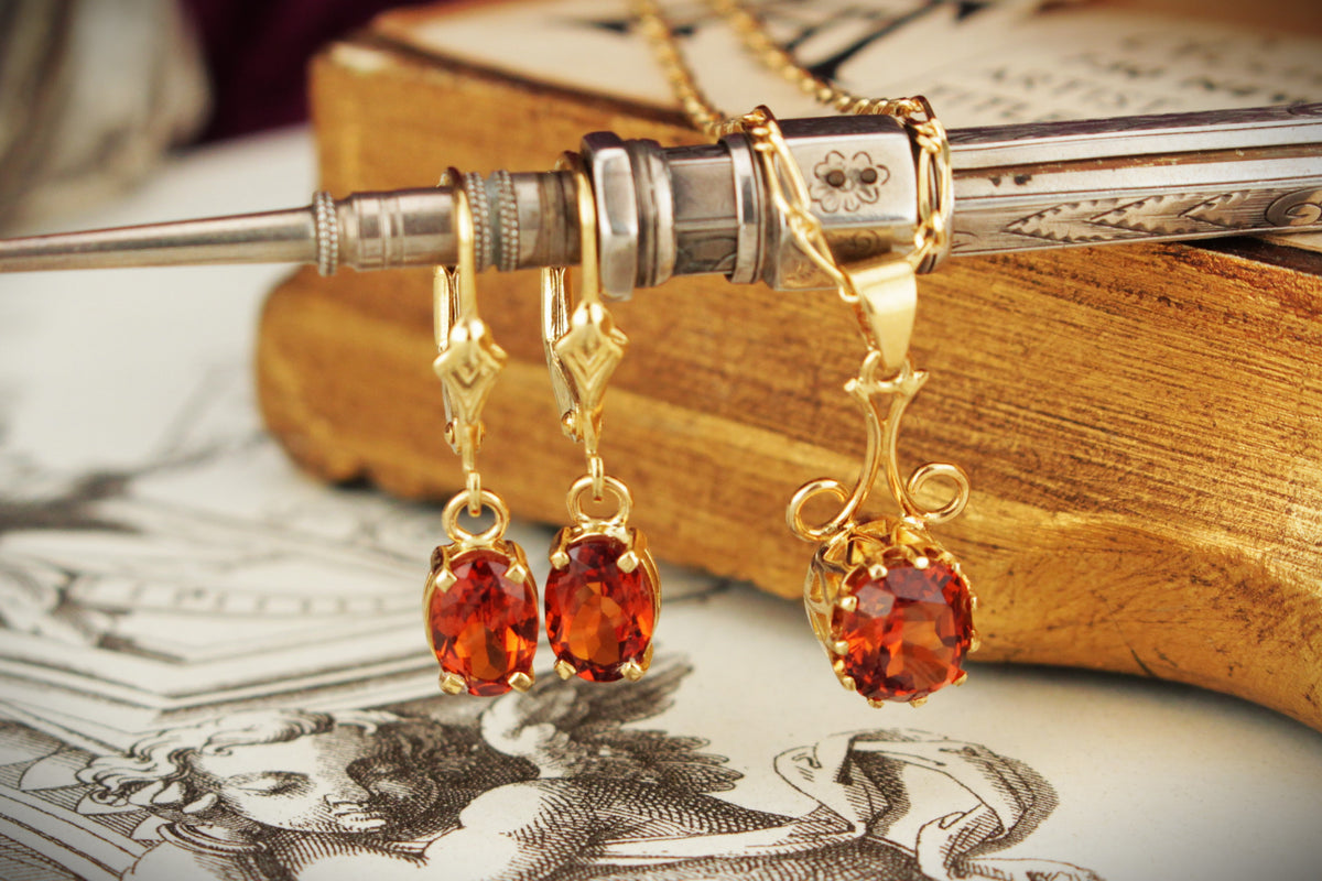 VINTAGE ITALIAN CITRINE PENDANT & EARRINGS 18ct GOLD