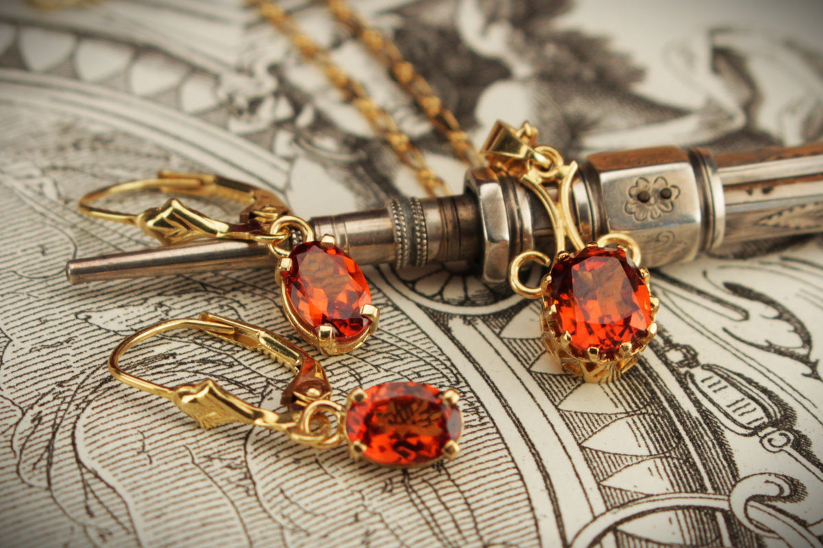 VINTAGE ITALIAN CITRINE PENDANT & EARRINGS 18ct GOLD