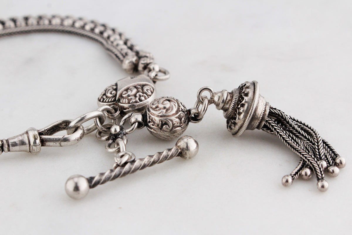 ANTIQUE VICTORIAN ALBERTINA BRACELET STERLING SILVER