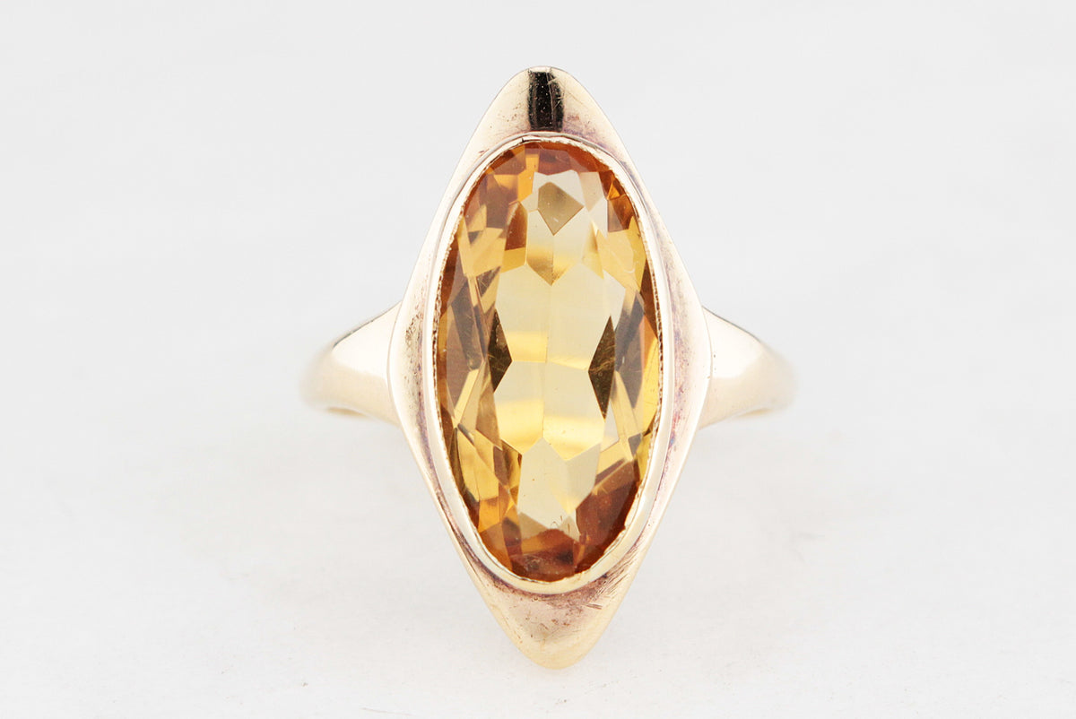 MID-CENTURY 4.50ct CITRINE RING 9ct GOLD