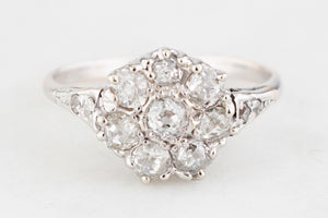 ANTIQUE c1920’S ART DECO 1.0ct DIAMOND DAISY RING 18ct WHITE GOLD