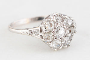 ANTIQUE c1920’S ART DECO 1.0ct DIAMOND DAISY RING 18ct WHITE GOLD