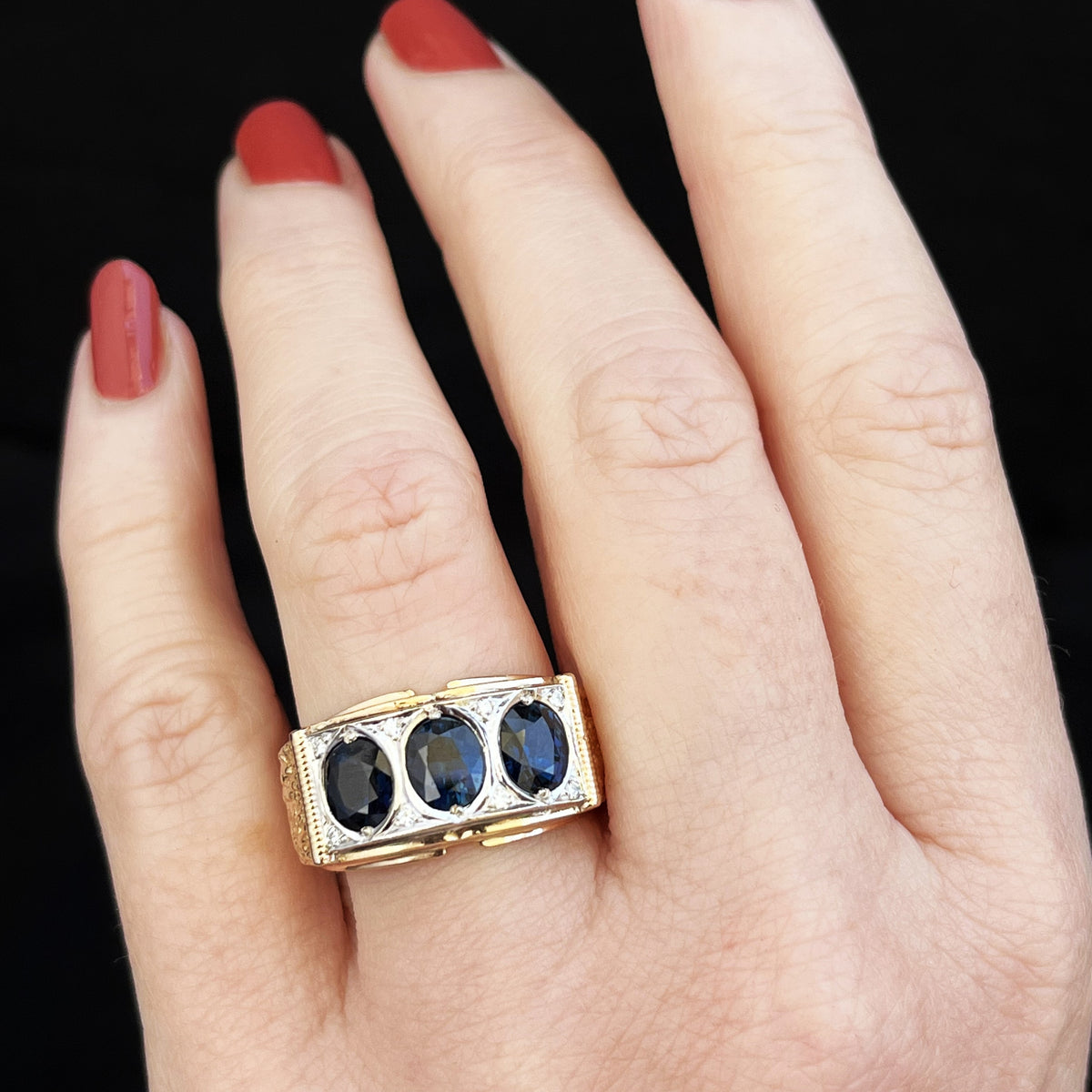 VINTAGE SAPPHIRE &amp; DIAMOND RING 14ct GOLD