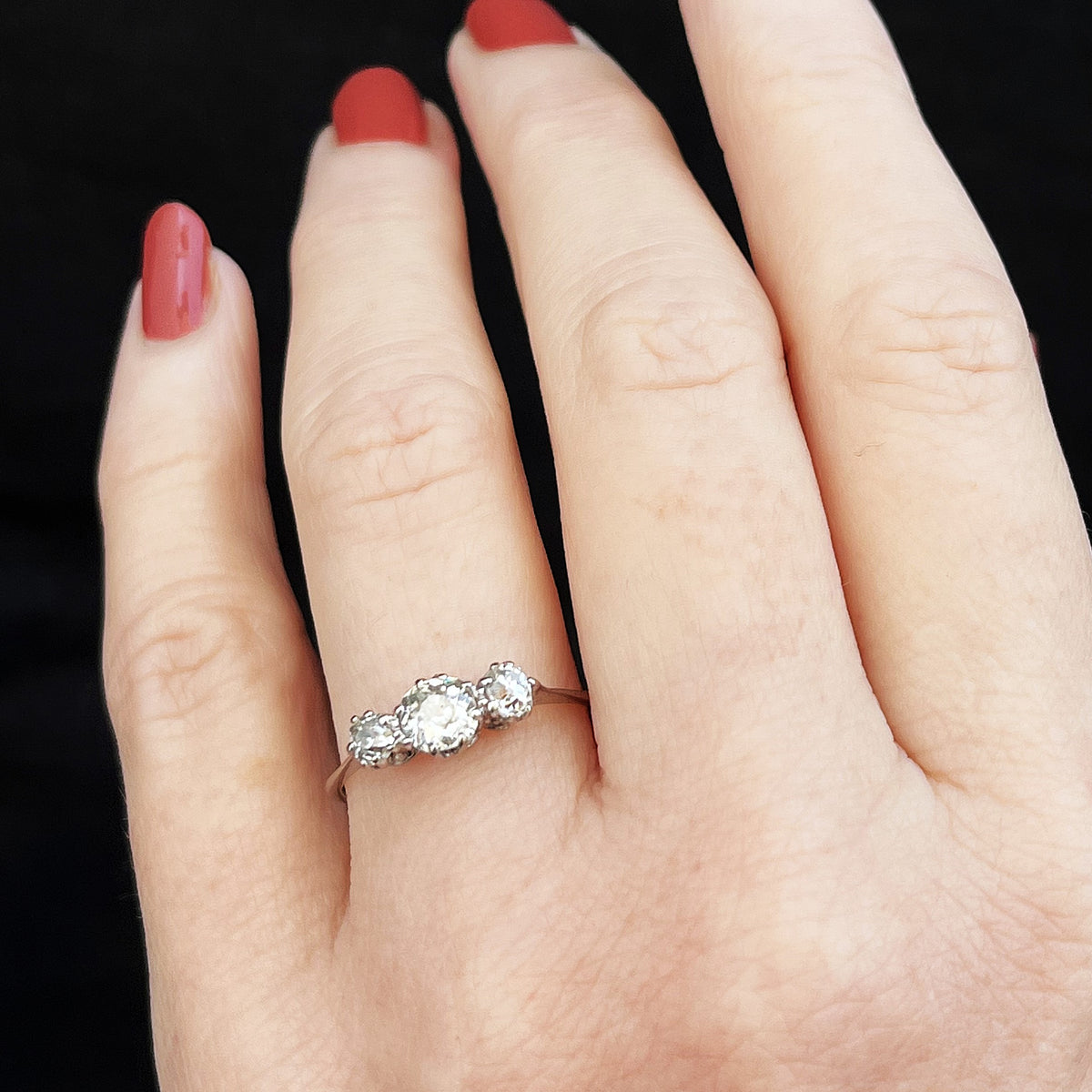 ANTIQUE 1ct OLD CUT DIAMOND TRILOGY RING 18ct GOLD