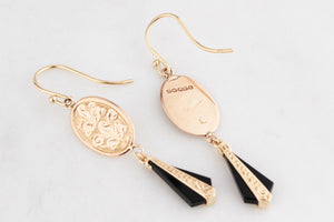 ANTIQUE EDWARDIAN ONYX DROP EARRINGS 9ct GOLD