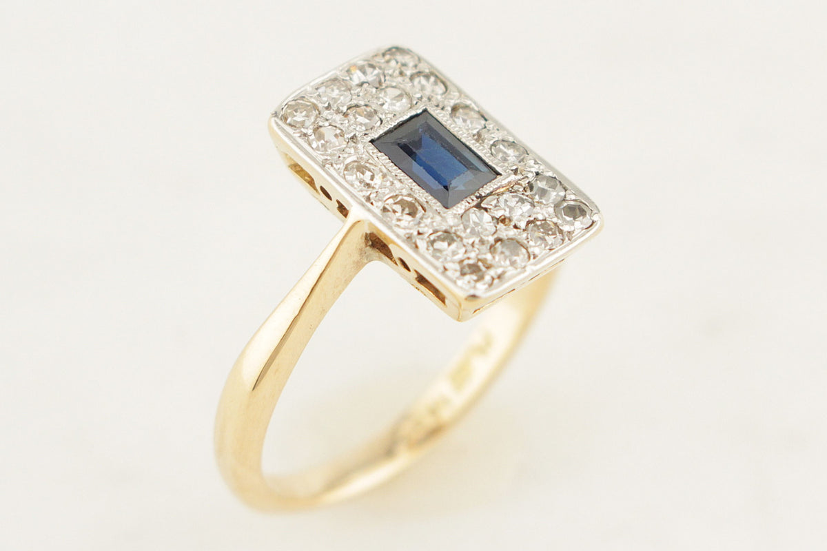 ANTIQUE ART DECO c1920 SAPPHIRE &amp; DIAMOND RING 18ct GOLD &amp; PLATINUM