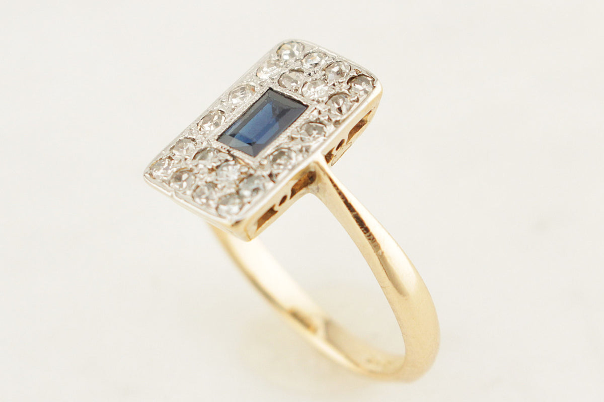 ANTIQUE ART DECO c1920 SAPPHIRE &amp; DIAMOND RING 18ct GOLD &amp; PLATINUM