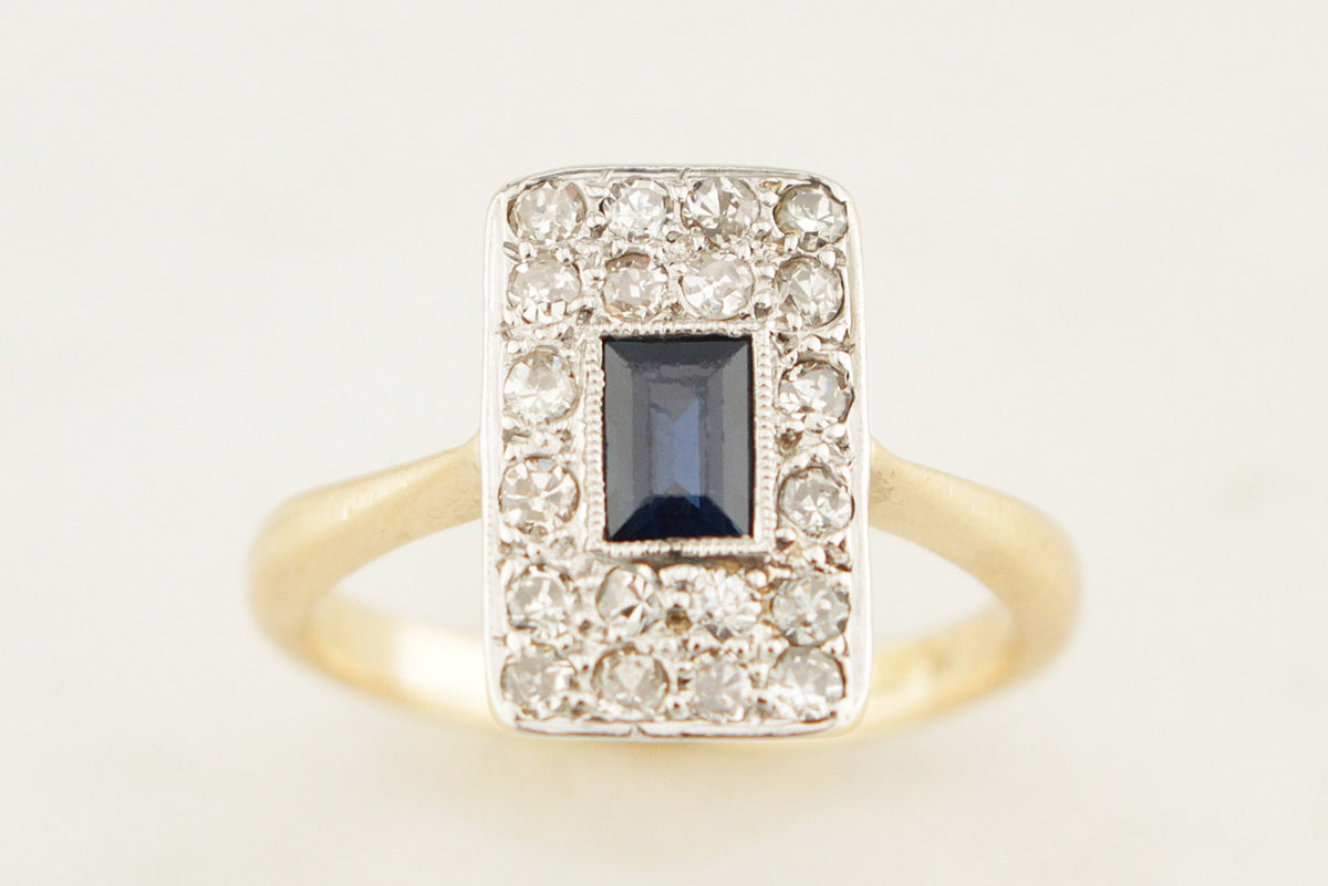 ANTIQUE ART DECO c1920 SAPPHIRE &amp; DIAMOND RING 18ct GOLD &amp; PLATINUM