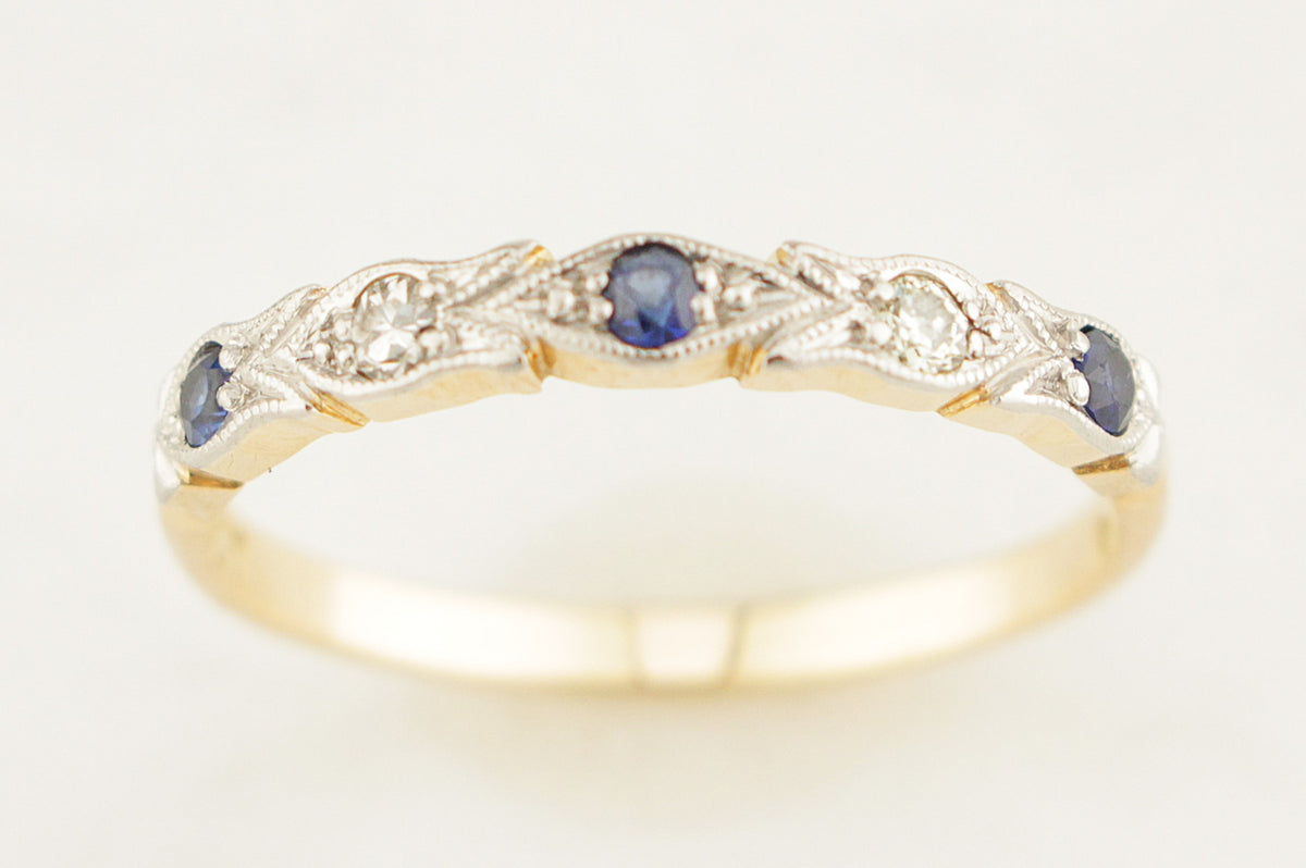 ANTIQUE ART DECO SAPPHIRE &amp; DIAMOND BAND 18ct GOLD &amp; PLATINUM