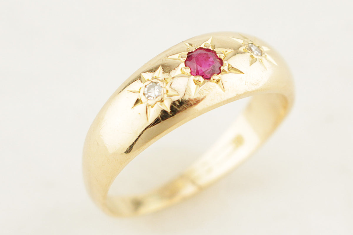 ANTIQUE EDWARDIAN c1910 RUBY & DIAMOND STARBURST RING 18ct GOLD