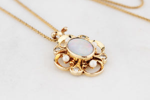 RETRO 1980’s OPAL, DIAMOND & PEARL PENDANT 9ct GOLD