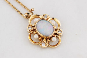 RETRO 1980’s OPAL, DIAMOND & PEARL PENDANT 9ct GOLD