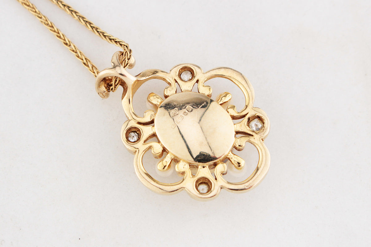 RETRO 1980’s OPAL, DIAMOND &amp; PEARL PENDANT 9ct GOLD