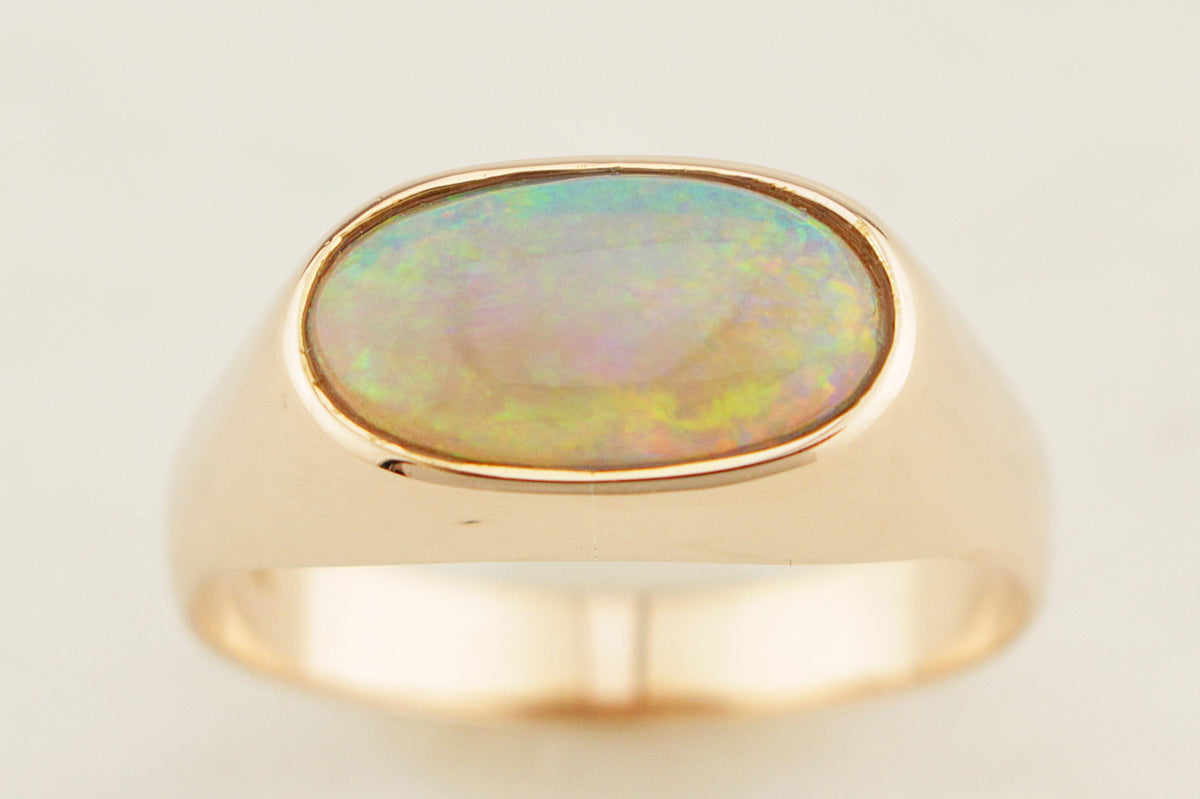 VINTAGE MID CENTURY c1960 SOLID WHITE OPAL 9ct YELLOW GOLD