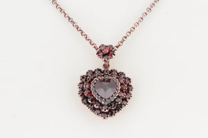 ANTIQUE EDWARDIAN c1910 BOHEMIAN GARNET HEART LOCKET PENDANT ON TOMBAC