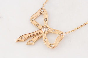 ANTIQUE DIAMOND BOW NECKLACE 9ct GOLD