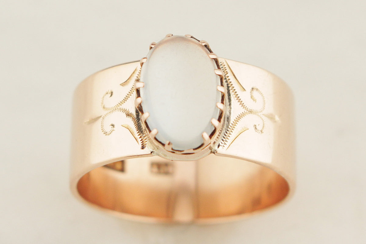 ANTIQUE VICTORIAN AUSTRALIAN c1880 MOONSTONE CIGAR BAND 9ct ROSE GOLD