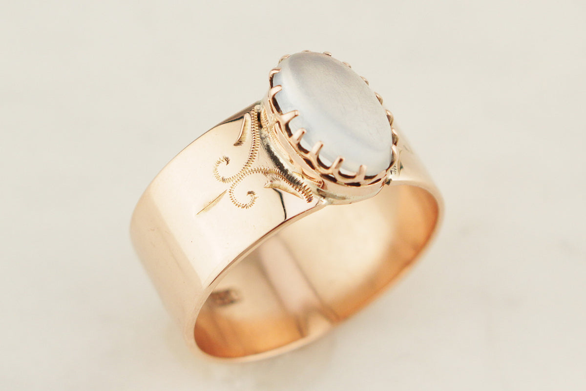 ANTIQUE VICTORIAN AUSTRALIAN c1880 MOONSTONE CIGAR BAND 9ct ROSE GOLD