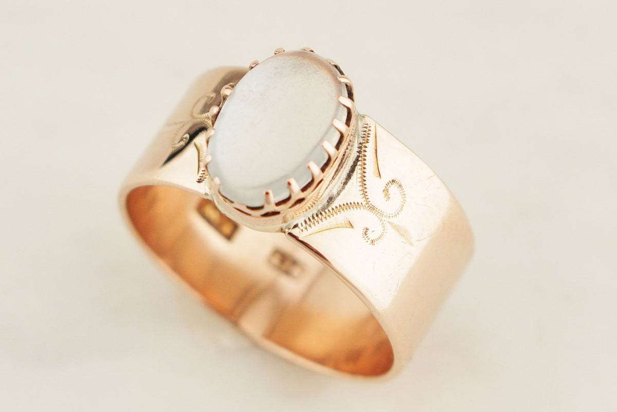 ANTIQUE VICTORIAN AUSTRALIAN c1880 MOONSTONE CIGAR BAND 9ct ROSE GOLD