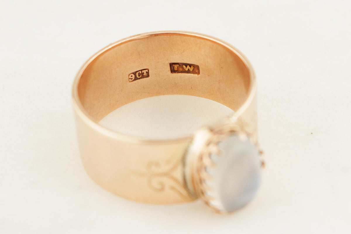 ANTIQUE VICTORIAN AUSTRALIAN c1880 MOONSTONE CIGAR BAND 9ct ROSE GOLD