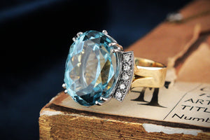 VINTAGE 21ct AQUAMARINE & DIAMOND RING 18ct GOLD