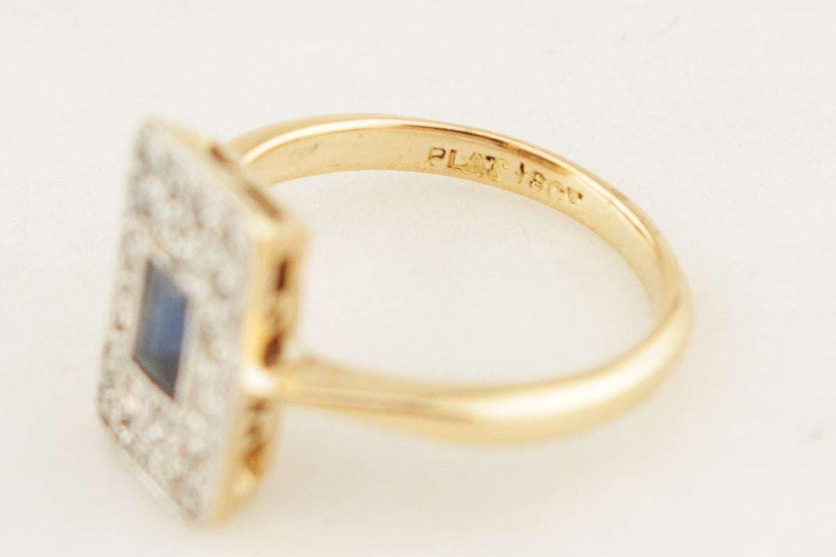 ANTIQUE ART DECO c1920 SAPPHIRE &amp; DIAMOND RING 18ct GOLD &amp; PLATINUM