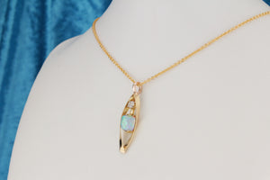 ANTIQUE c1920 DIAMOND & OPAL PENDANT ON 9ct YELLOW GOLD