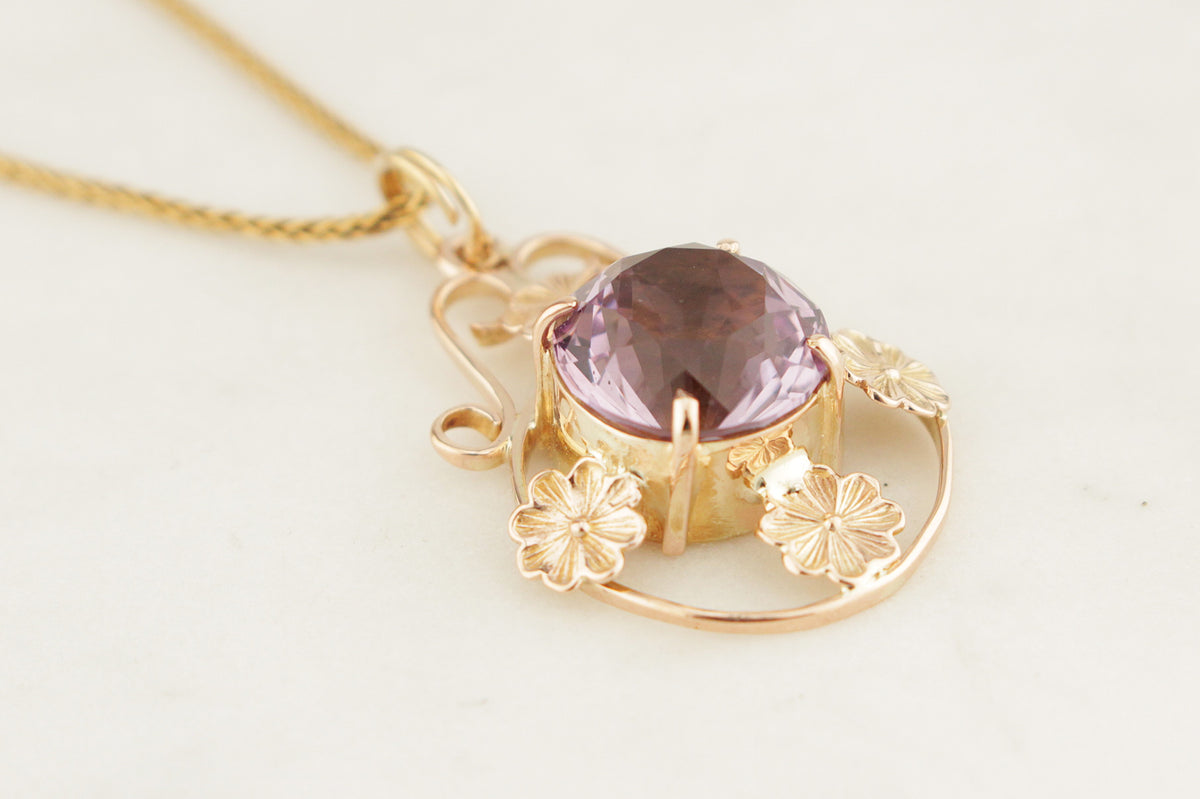 ANTIQUE EDWARDIAN c1915 AMETHYST PENDANT 9ct GOLD
