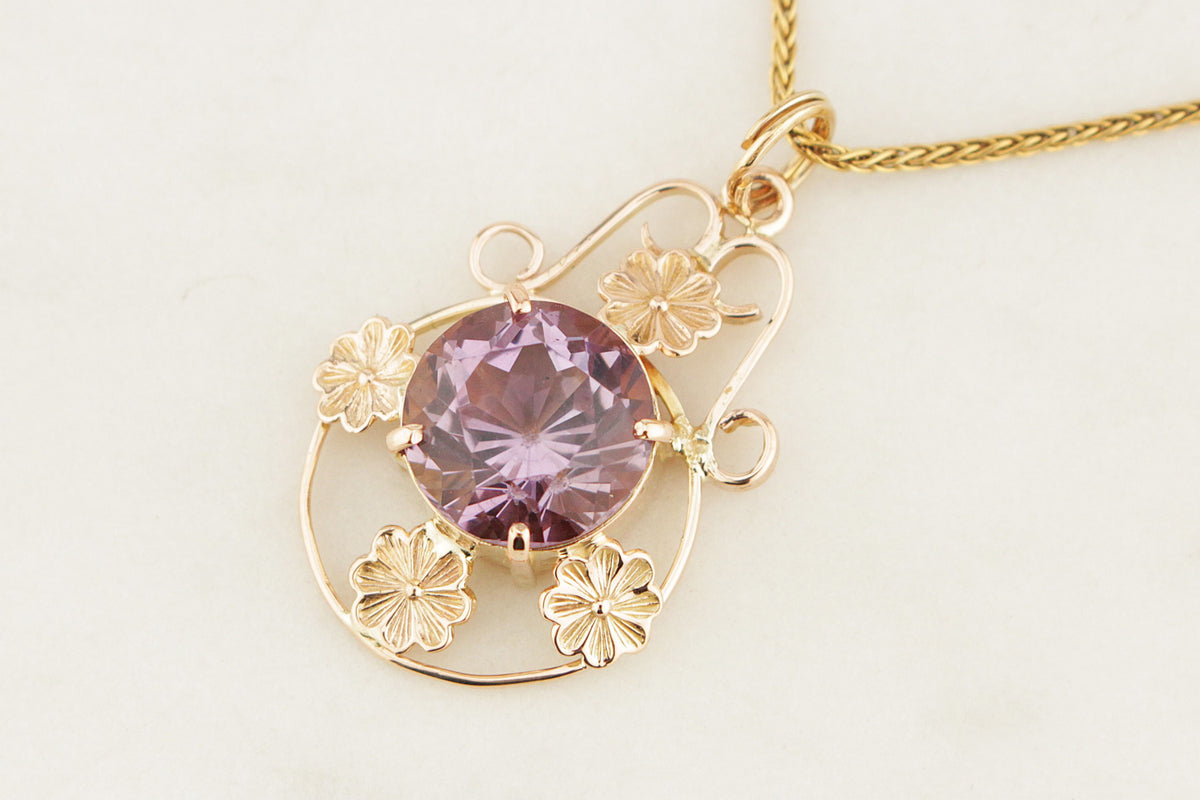 ANTIQUE EDWARDIAN c1915 AMETHYST PENDANT 9ct GOLD