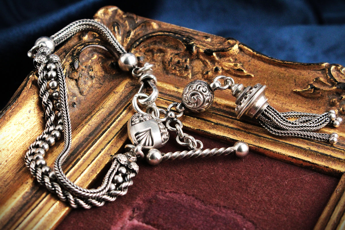 ANTIQUE VICTORIAN ALBERTINA BRACELET STERLING SILVER