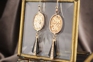 ANTIQUE EDWARDIAN ONYX DROP EARRINGS 9ct GOLD