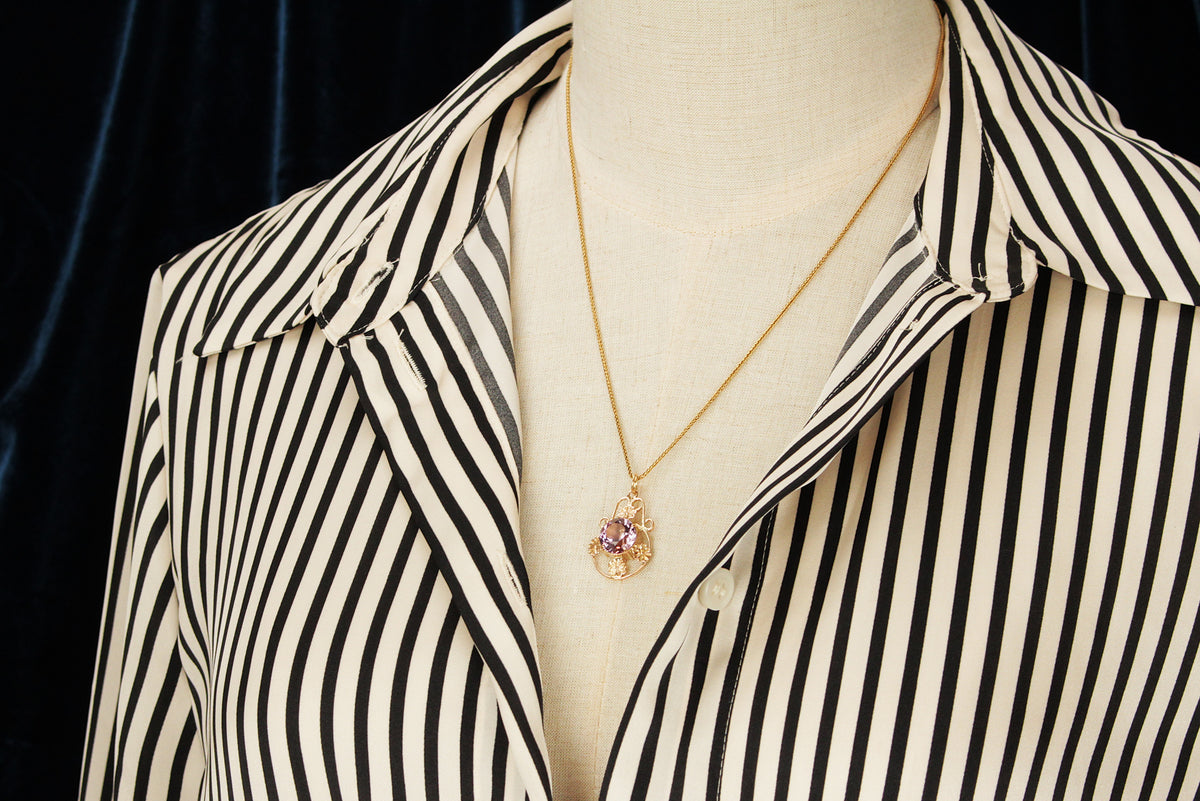 ANTIQUE EDWARDIAN c1915 AMETHYST PENDANT 9ct GOLD