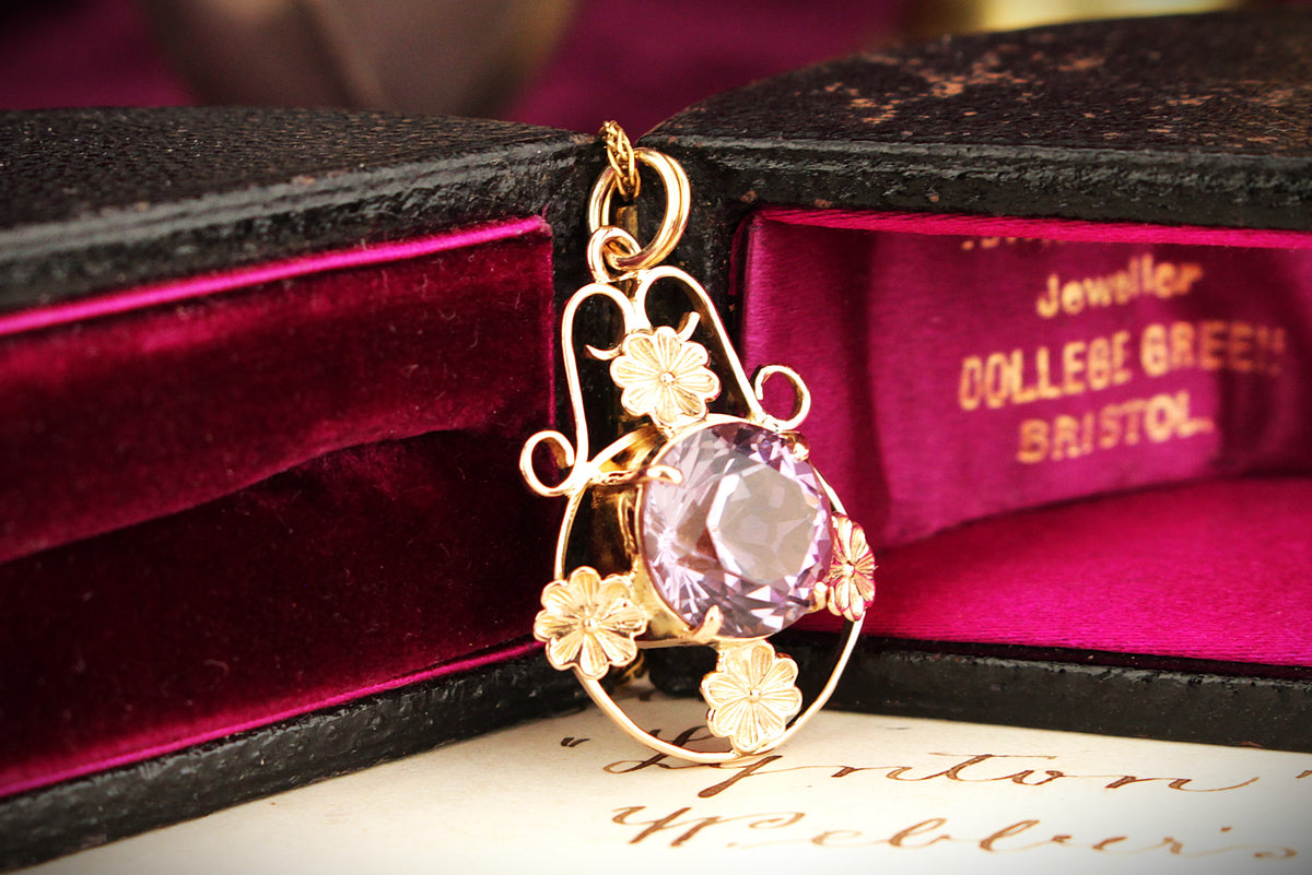 ANTIQUE EDWARDIAN c1915 AMETHYST PENDANT 9ct GOLD