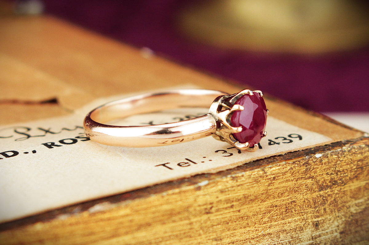 ANTIQUE EDWARDIAN AUSTRALIAN c1900 1.88ct RUBY RING 9ct ROSE GOLD
