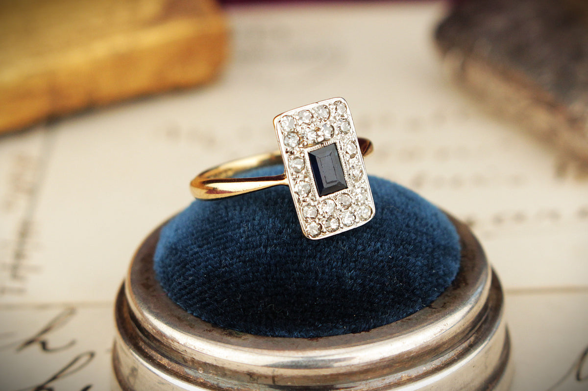 ANTIQUE ART DECO c1920 SAPPHIRE &amp; DIAMOND RING 18ct GOLD &amp; PLATINUM