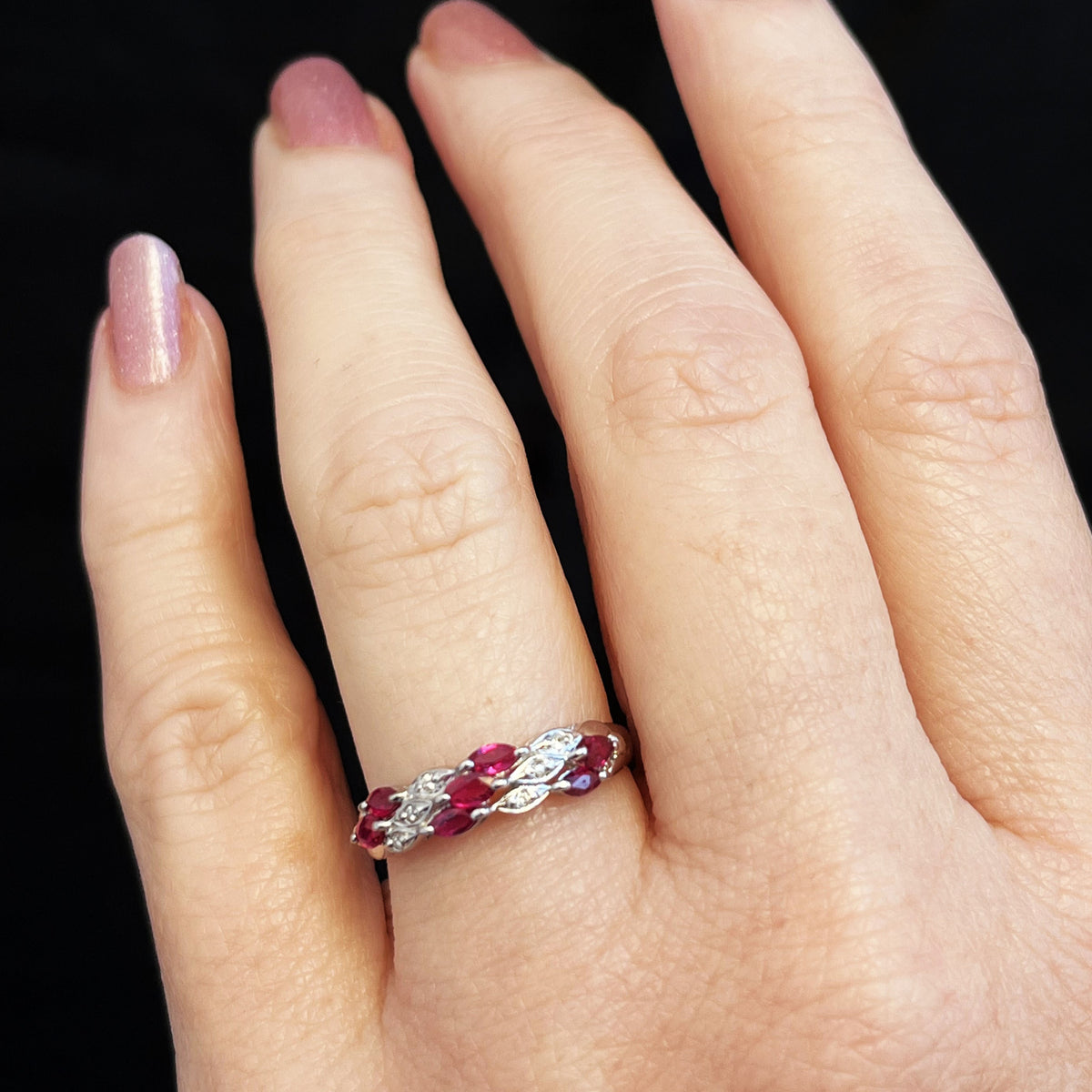 MODERN PLATINUM RUBY &amp; DIAMOND RING