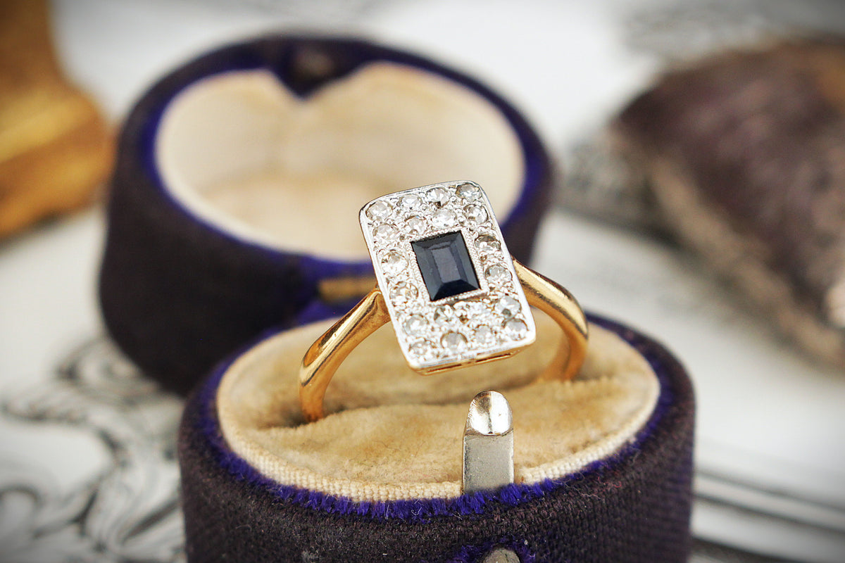 ANTIQUE ART DECO c1920 SAPPHIRE &amp; DIAMOND RING 18ct GOLD &amp; PLATINUM