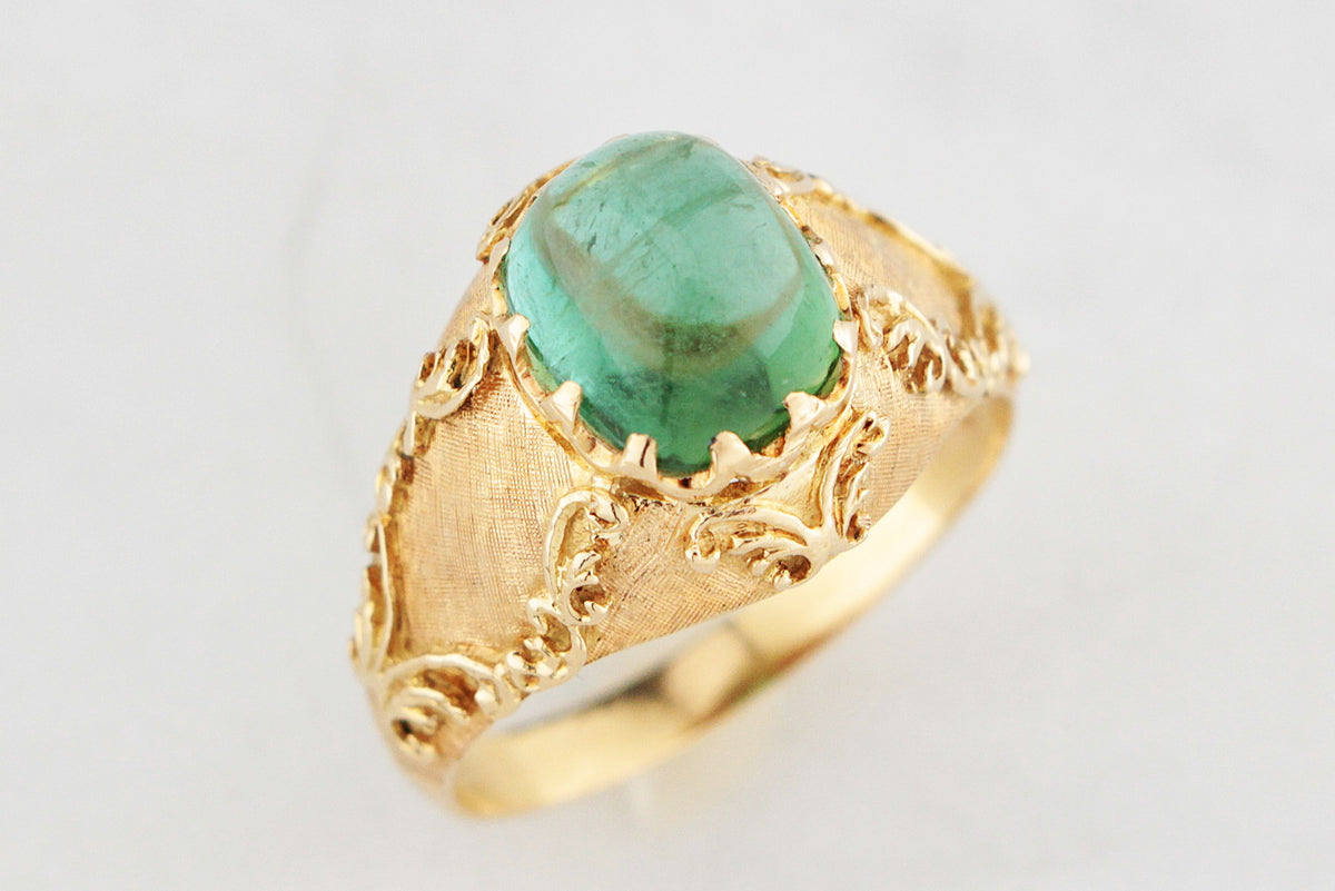 VINTAGE 18ct YELLOW GOLD CABOCHON EMERALD RING