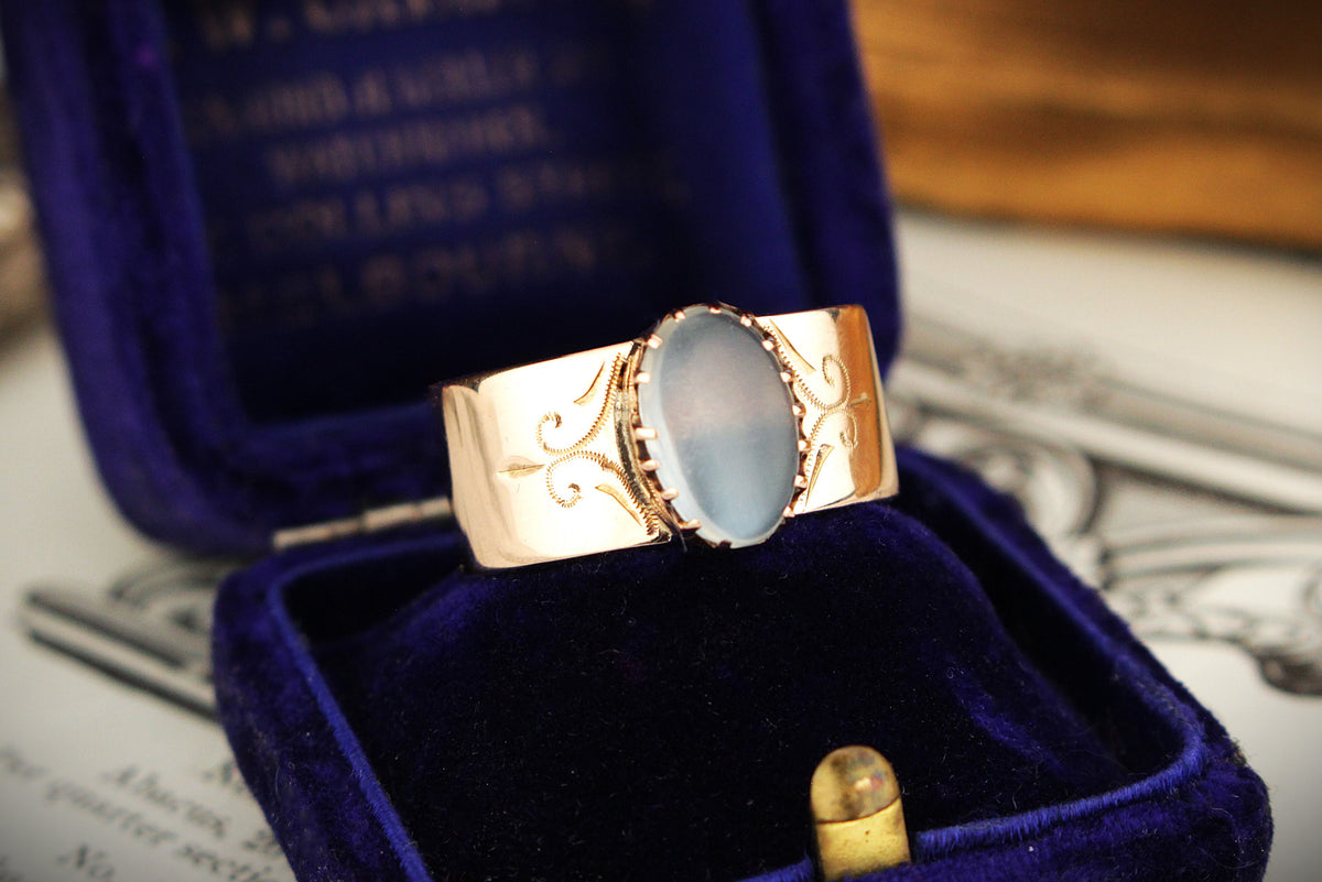 ANTIQUE VICTORIAN AUSTRALIAN c1880 MOONSTONE CIGAR BAND 9ct ROSE GOLD