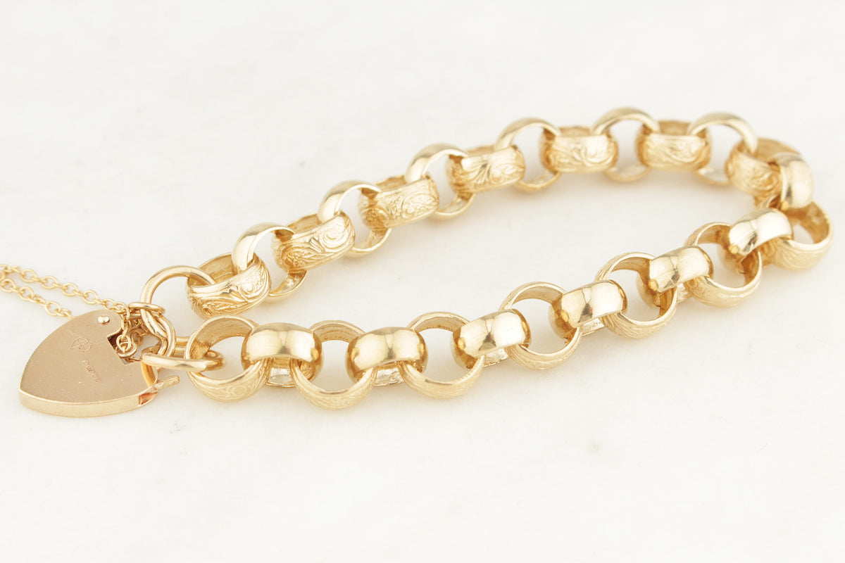 VINTAGE ANTIQUE STYLE ‘DAY &amp; NIGHT’ LINK PADLOCK BRACELET 9ct GOLD