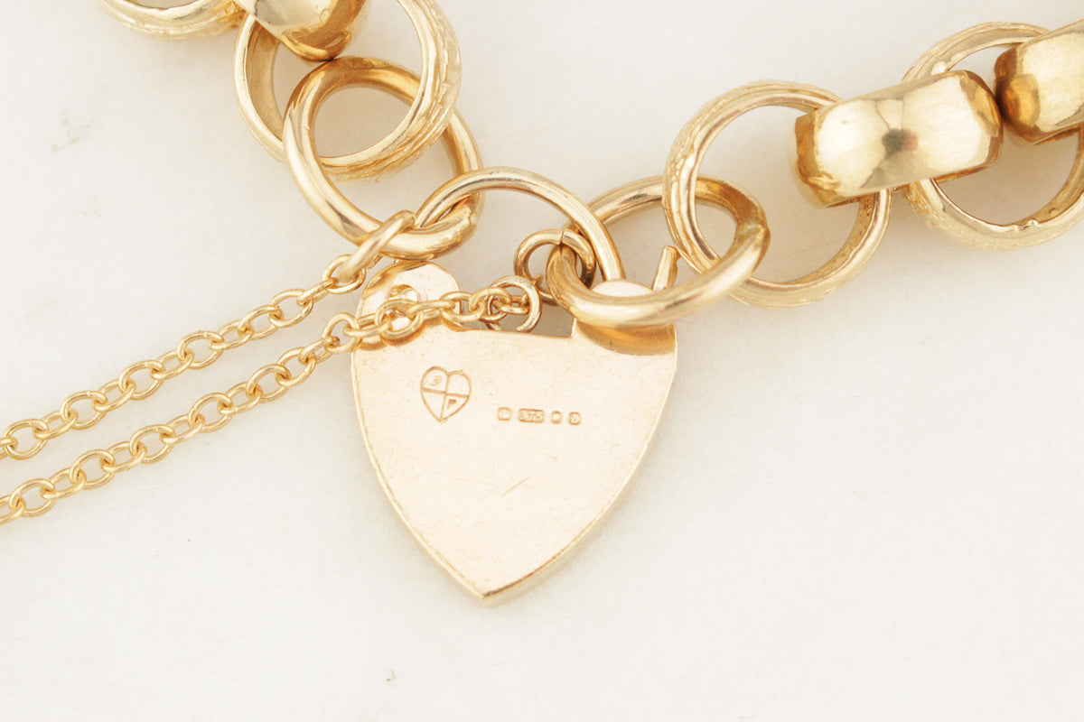 VINTAGE ANTIQUE STYLE ‘DAY &amp; NIGHT’ LINK PADLOCK BRACELET 9ct GOLD