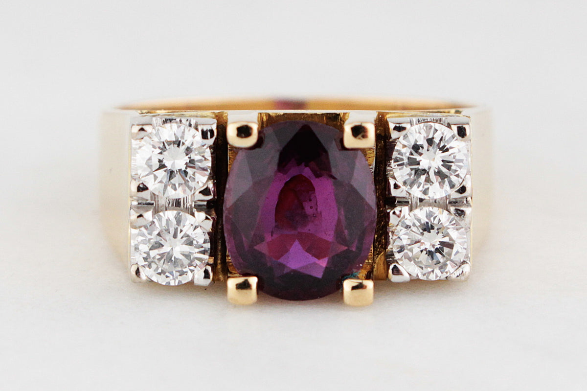 VINTAGE MID-CENTURY RUBY &amp; DIAMOND RING 18ct GOLD