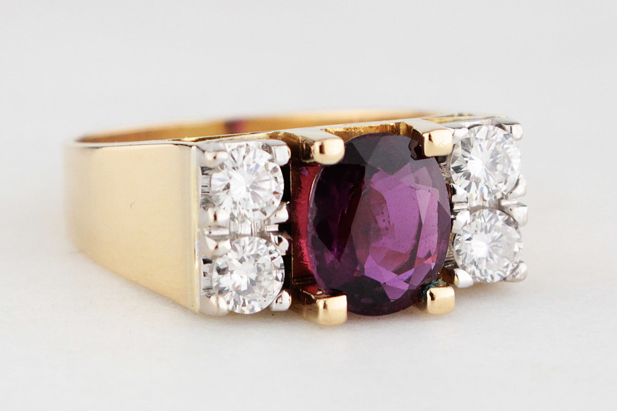 VINTAGE MID-CENTURY RUBY &amp; DIAMOND RING 18ct GOLD