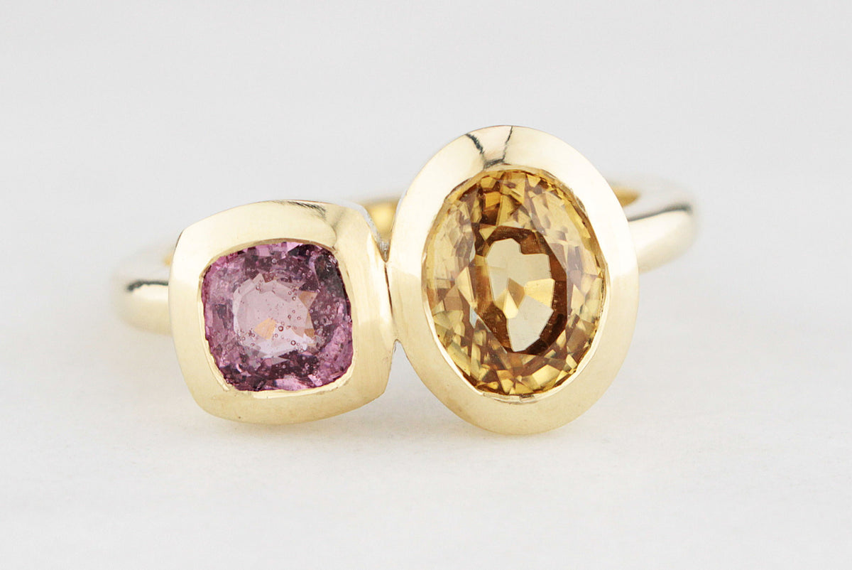 BESPOKE PINK SPINEL &amp; ZIRCON RING 14ct GOLD