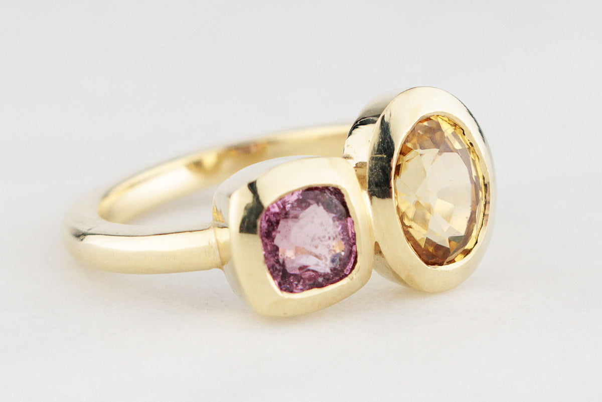 BESPOKE PINK SPINEL &amp; ZIRCON RING 14ct GOLD