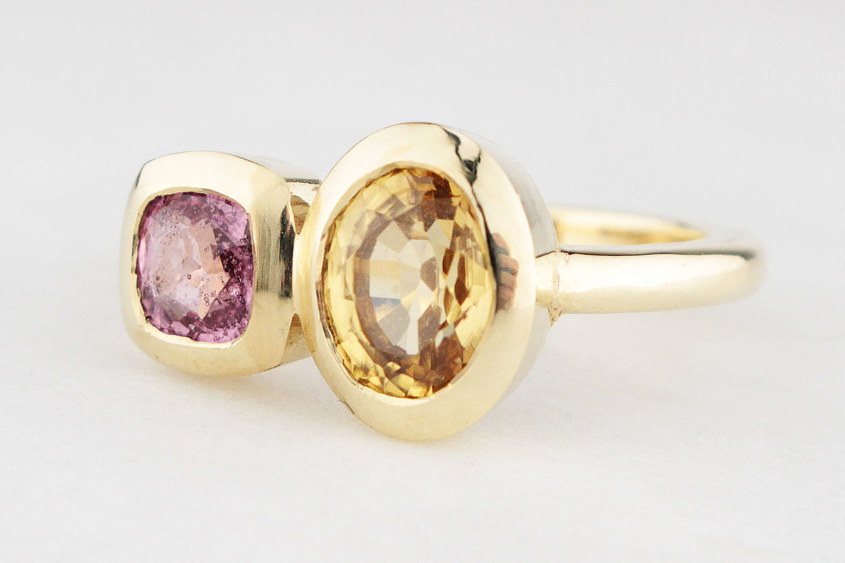BESPOKE PINK SPINEL &amp; ZIRCON RING 14ct GOLD